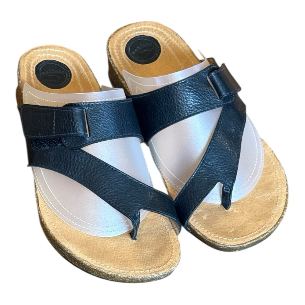 Nurture Camden by Lamaze Black Leather Thong Sandals Cork Footbed Boho Slip On 9